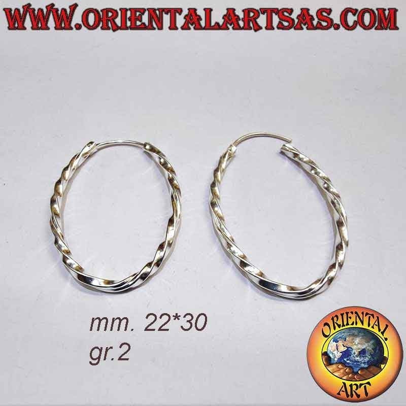 925 Silver Oval Twist Hoop Earrings | Twisted Square Design