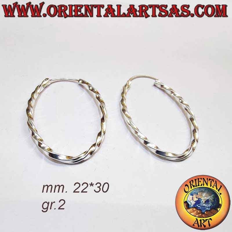 925 Silver Oval Twist Hoop Earrings | Twisted Square Design