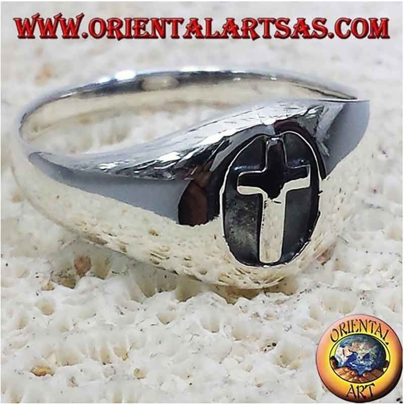 Anillo Sello Cruz Alto Relieve Plata 925 9mm | Oriental Art
