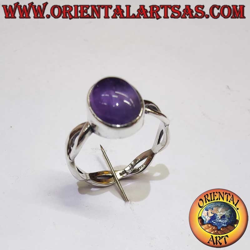 Oval Amethyst Cabochon Braided Shank Ring 925 Silver | Oriental Art