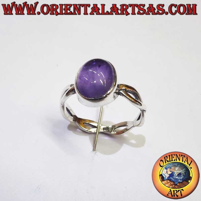 Ovaler Amethyst Cabochon Geflochtener Schaft Ring 925 Silber | Oriental Art