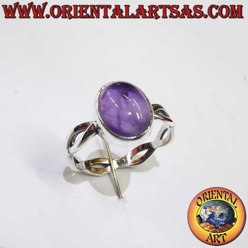 Ovaler Amethyst Cabochon Geflochtener Schaft Ring 925 Silber | Oriental Art