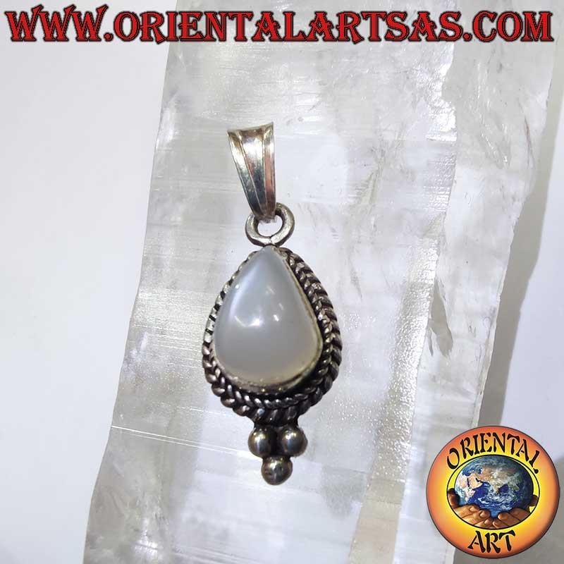 Ciondolo Pietra Luna Rara Goccia Treccia Sfere Argento 925 | Oriental