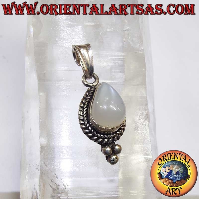Seltener Mondstein Tropfen Geflecht Perlen Anhänger 925 Silber | Oriental Art