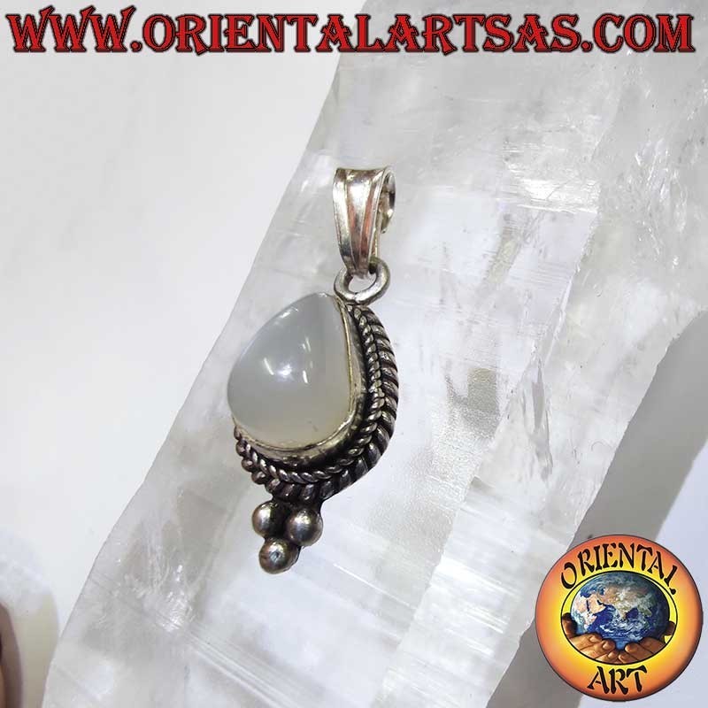 Seltener Mondstein Tropfen Geflecht Perlen Anhänger 925 Silber | Oriental Art