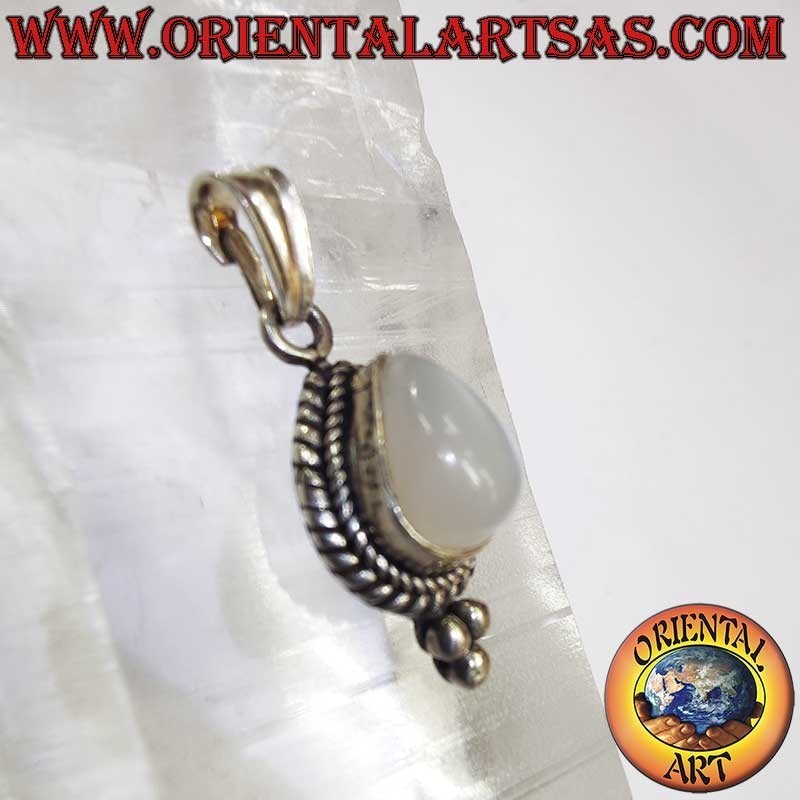 Seltener Mondstein Tropfen Geflecht Perlen Anhänger 925 Silber | Oriental Art