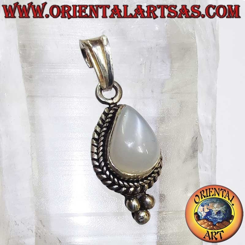 Ciondolo Pietra Luna Rara Goccia Treccia Sfere Argento 925 | Oriental