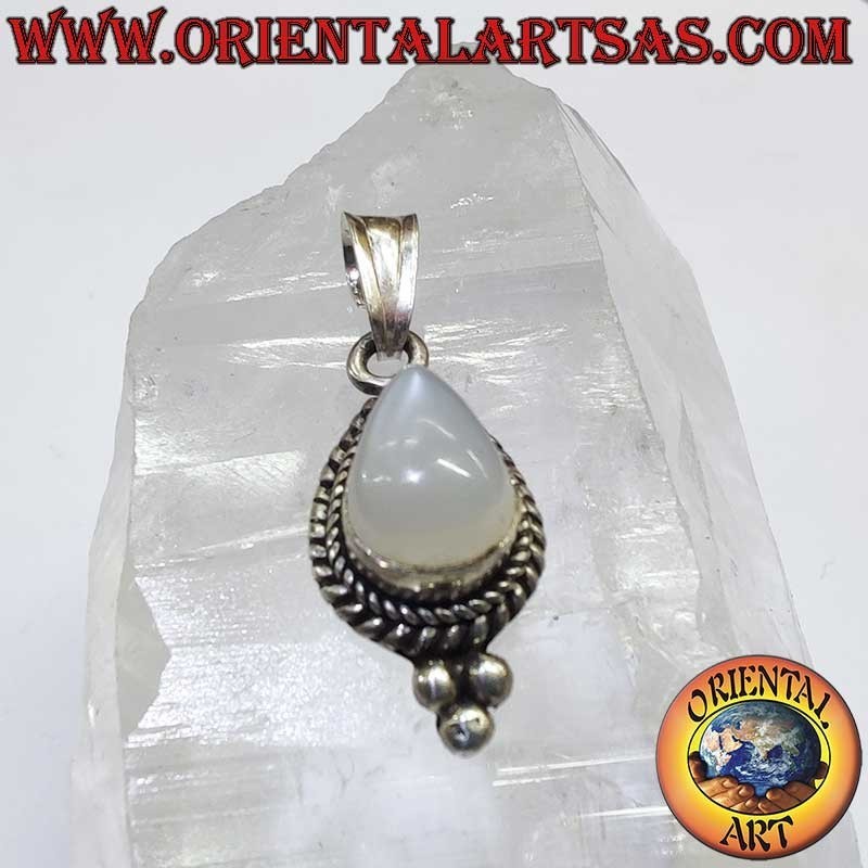 Rare Moonstone Teardrop Braid Beads Pendant 925 Silver | Oriental Art