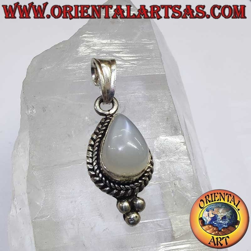 Rare Moonstone Teardrop Braid Beads Pendant 925 Silver | Oriental Art