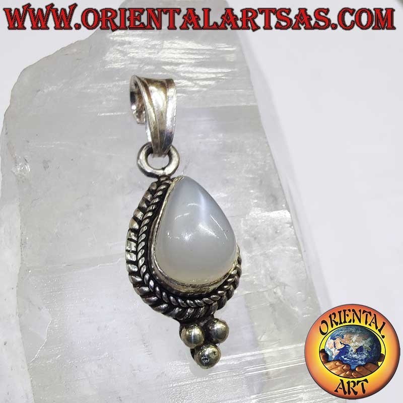 Rare Moonstone Teardrop Braid Beads Pendant 925 Silver | Oriental Art