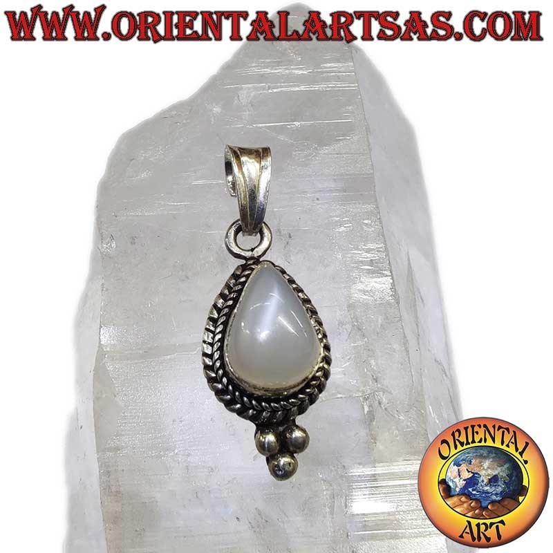 Rare Moonstone Teardrop Braid Beads Pendant 925 Silver | Oriental Art