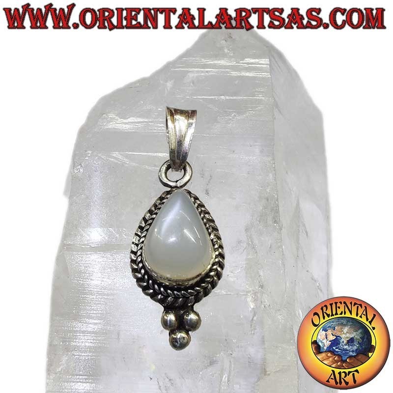 Rare Moonstone Teardrop Braid Beads Pendant 925 Silver | Oriental Art