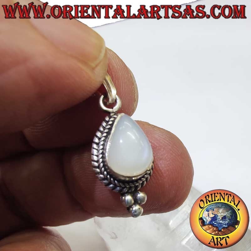 Rara Piedra Luna Gota Trenza Perlas Colgante Plata 925 | Oriental Art