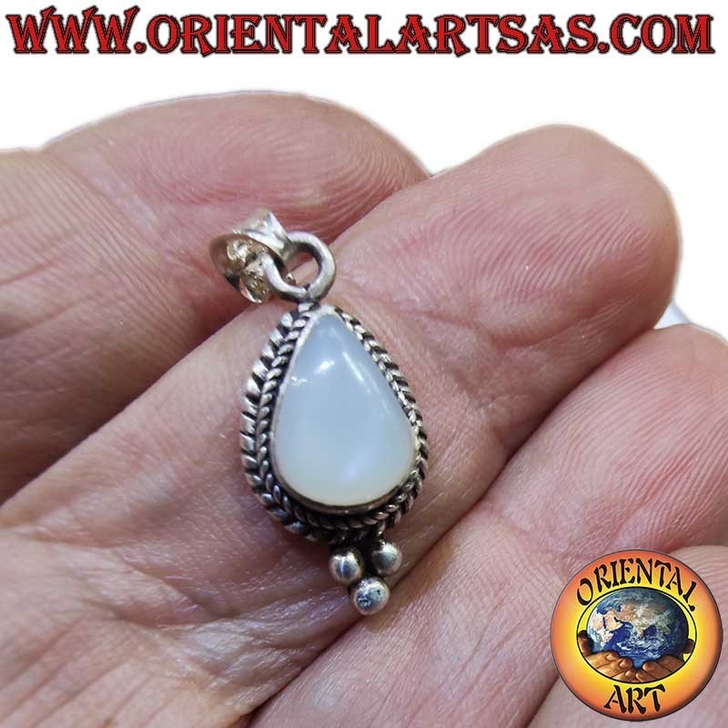 Seltener Mondstein Tropfen Geflecht Perlen Anhänger 925 Silber | Oriental Art