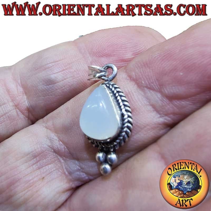 Rare Moonstone Teardrop Braid Beads Pendant 925 Silver | Oriental Art