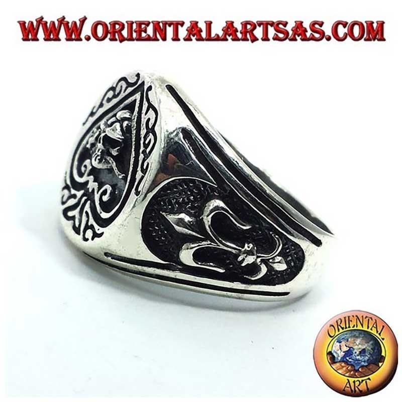 Ace Spades Skull Rose Lily High Relief Burnished 925 Silver Ring