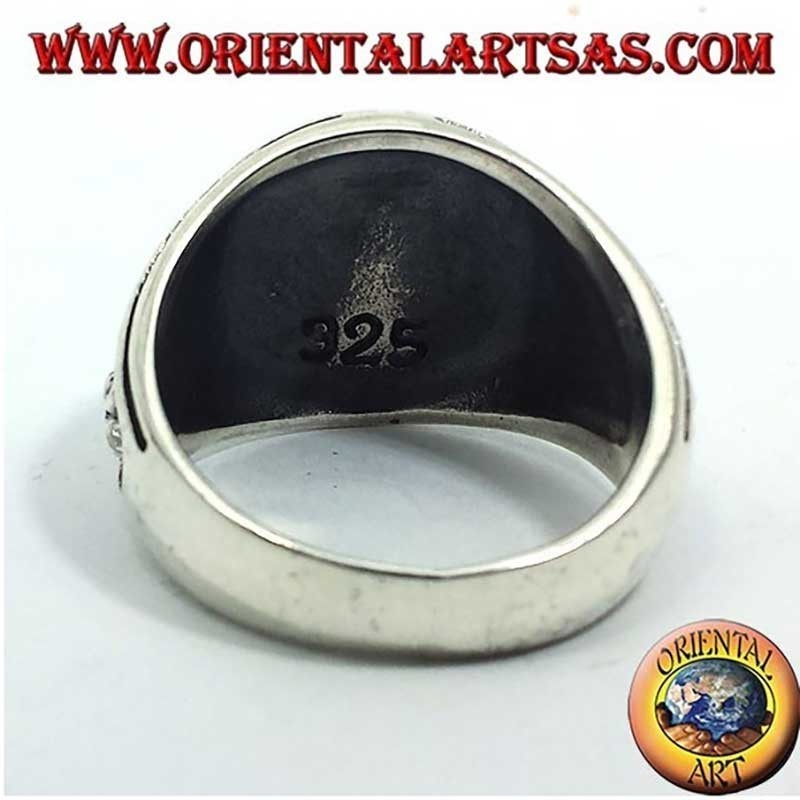 Anello Asso Picche Teschio Rosa Giglio Altorilievo Argento 925 | Oriental Art