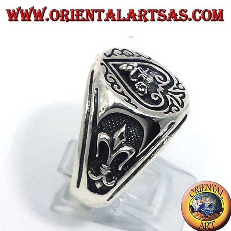 Ace Spades Skull Rose Lily High Relief Burnished 925 Silver Ring