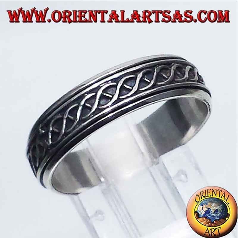 Drehbarer Anti-Stress DNA Knoten Bandring 925 Silber - Wellness Schmuck Oriental Art