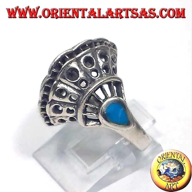 Durchbrochene Muschelform Türkis Ring 925 Silber 19mm | Oriental Art