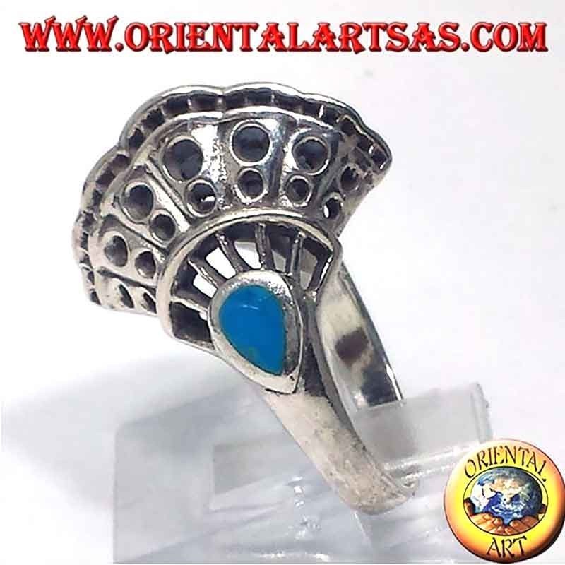 Openwork Shell Shape Turquoise Ring 925 Silver 19mm | Oriental Art