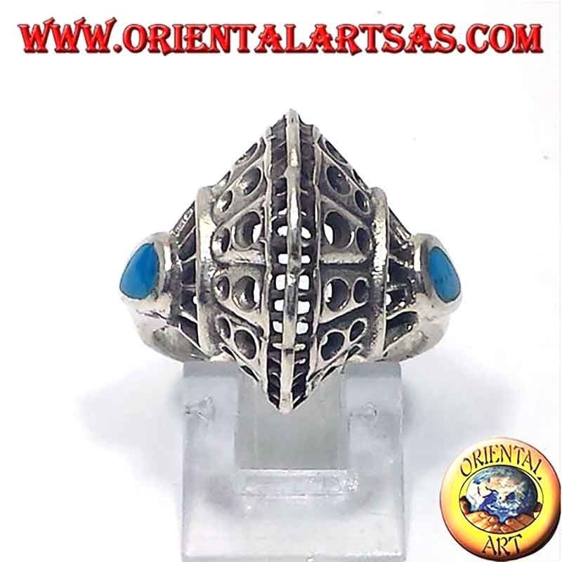 Durchbrochene Muschelform Türkis Ring 925 Silber 19mm | Oriental Art