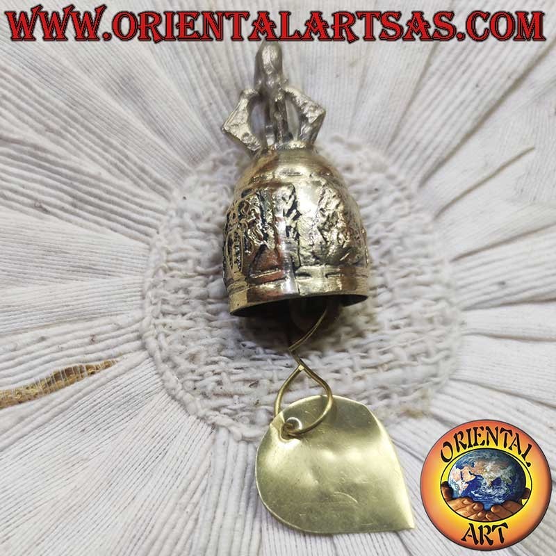 Campana a vento da tempio in bronzo. Peso 40g, altezza 55mm, diametro 25mm. Suono purificatore per meditazione.
