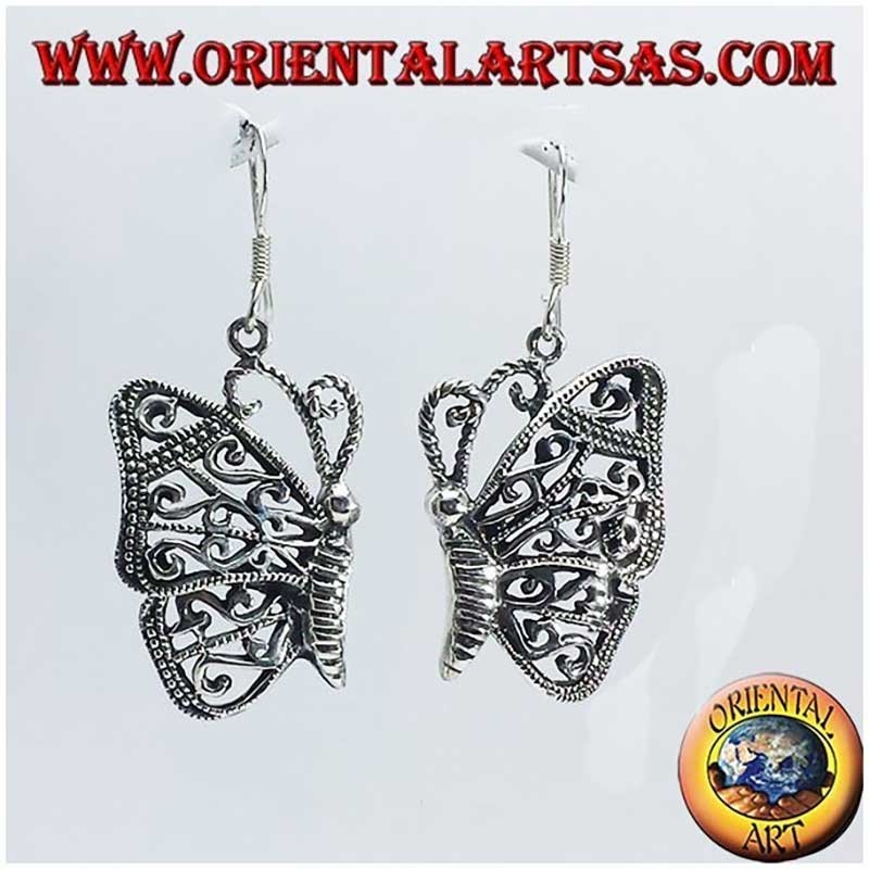 Orecchini Farfalla Traforati Pendenti Argento 925 28mm | Oriental Art