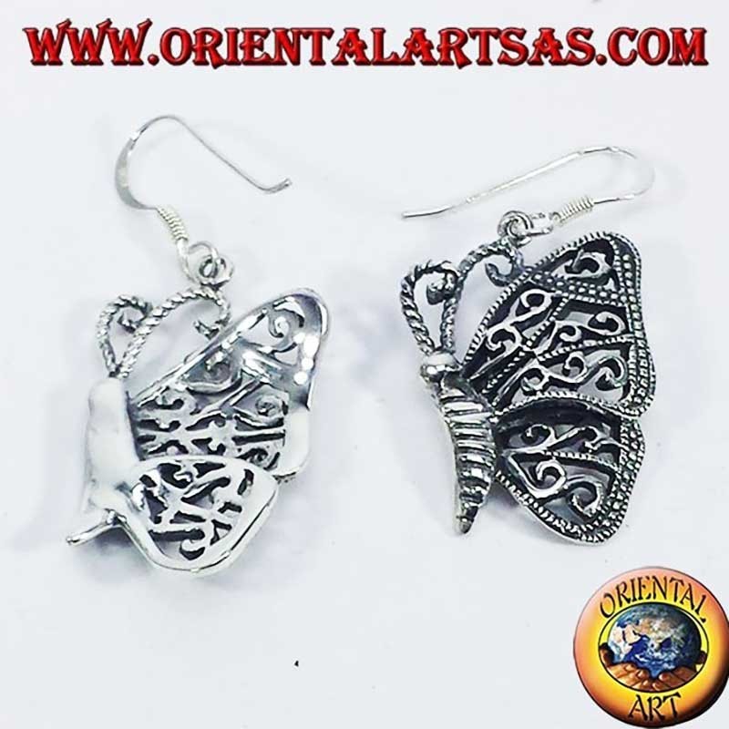 Durchbrochene Schmetterling Ohrringe 925 Silber 28mm | Oriental Art