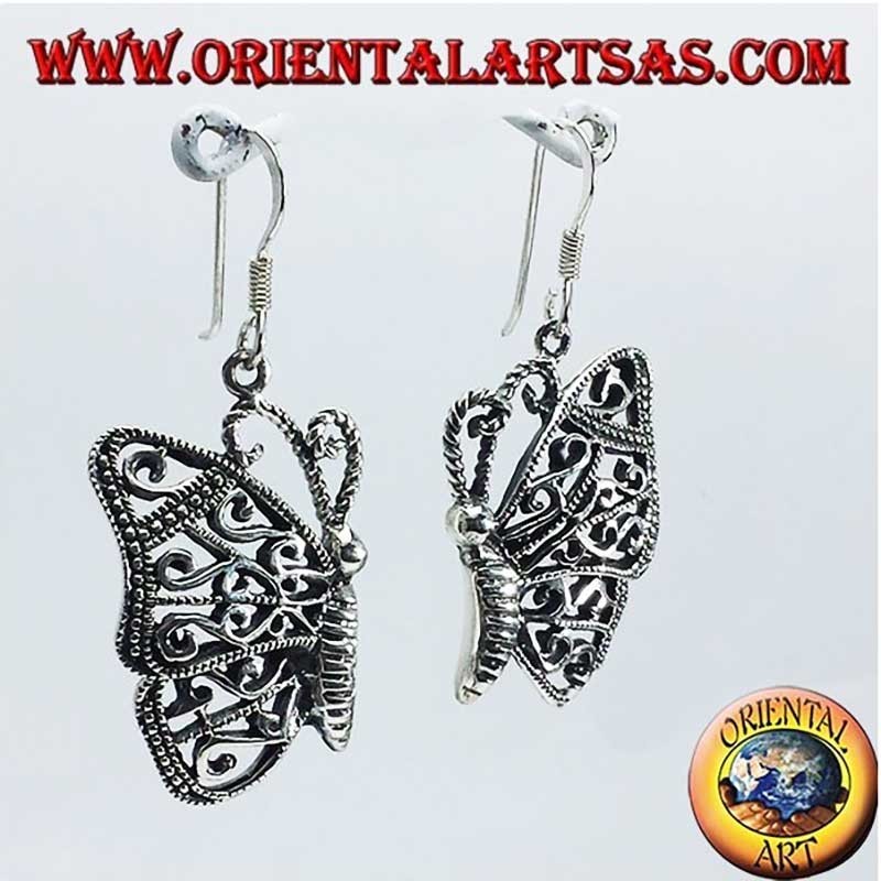 Pendientes Mariposa Calados Colgantes Plata 925 28mm | Oriental Art