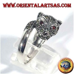 Umschlingender Tiger Markasit Rubinaugen Ring 925 Silber - Thailand Schmuck Oriental Art