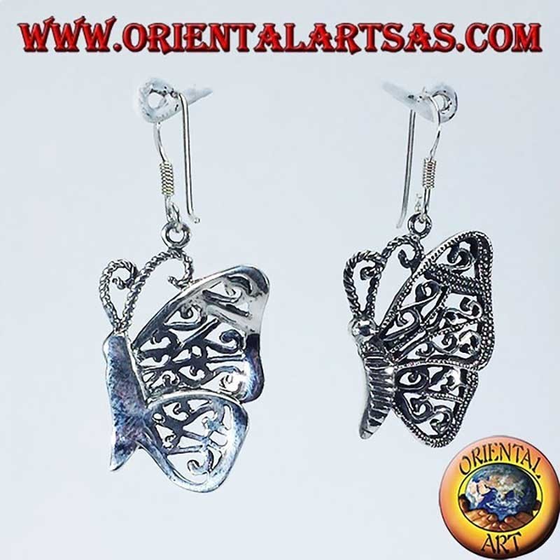 Openwork Butterfly Drop Earrings 925 Silver 28mm | Oriental Art