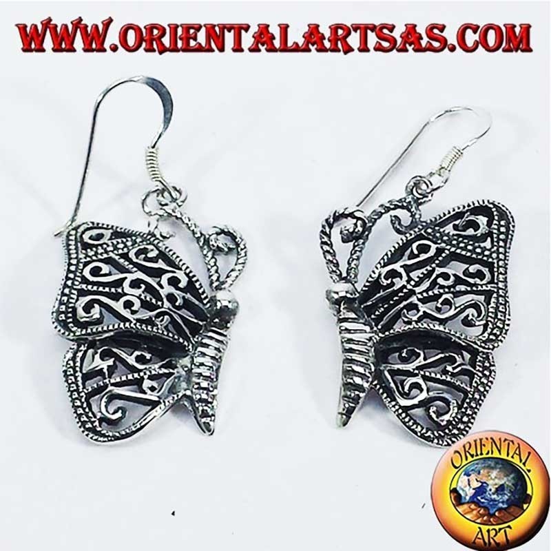 Durchbrochene Schmetterling Ohrringe 925 Silber 28mm | Oriental Art