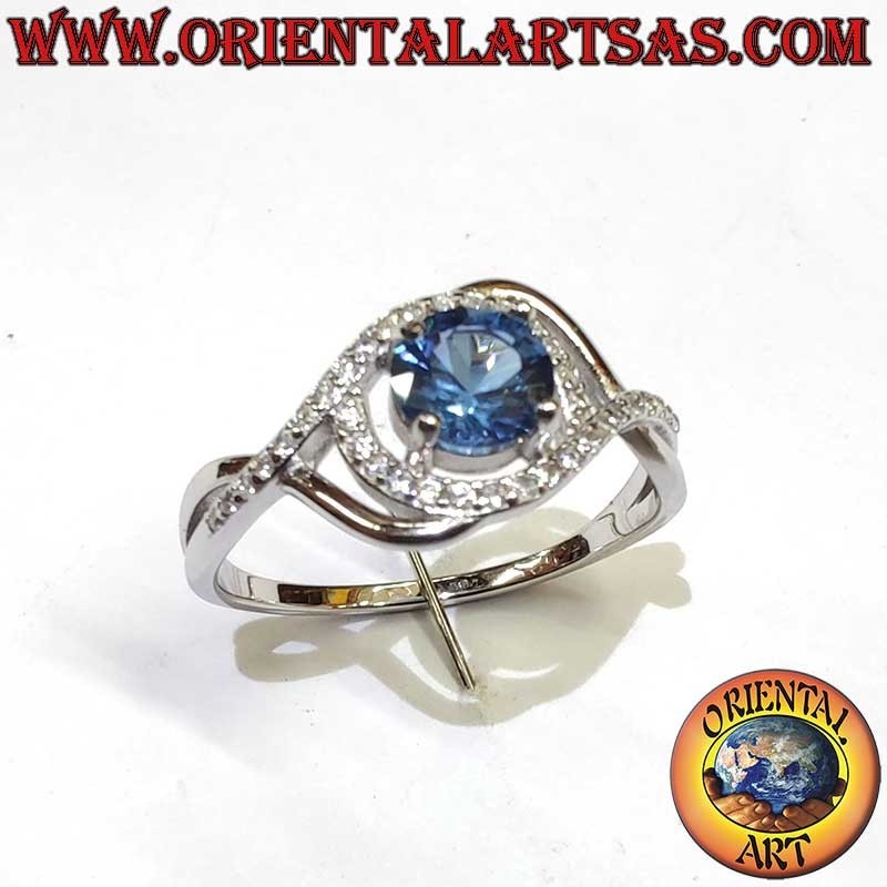 Bague Saphir Synthétique Zircons Asymétriques Argent 925 | Oriental Art