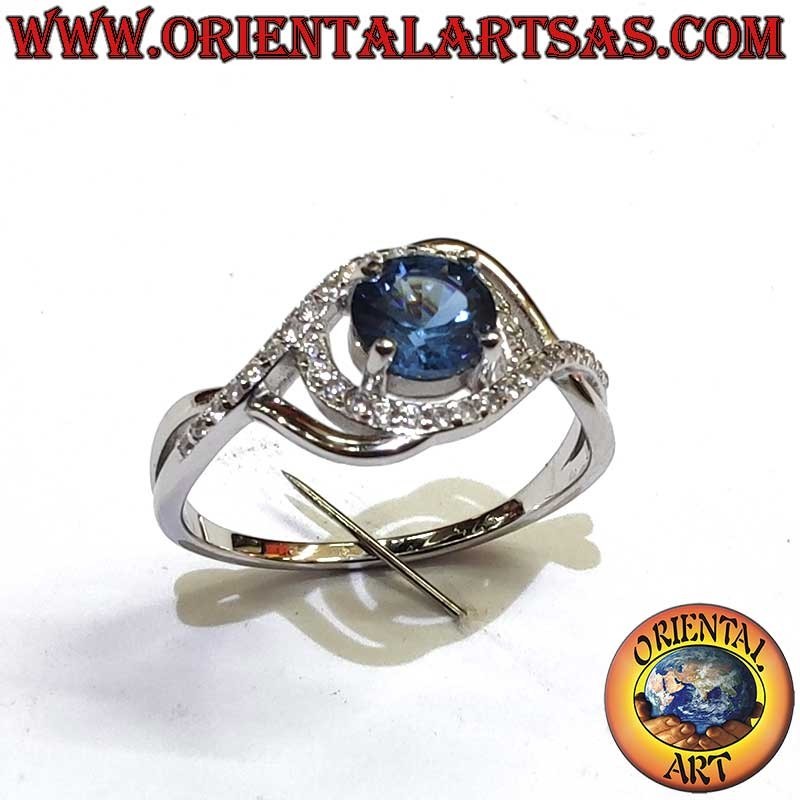 Anillo Zafiro Sintético Zircones Asimétricos Plata 925 | Oriental Art