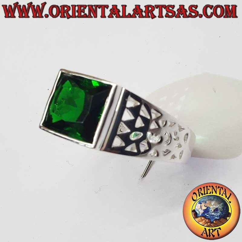 Men's Synthetic Emerald Geometric Openwork Ring 925 Silver | Oriental Art