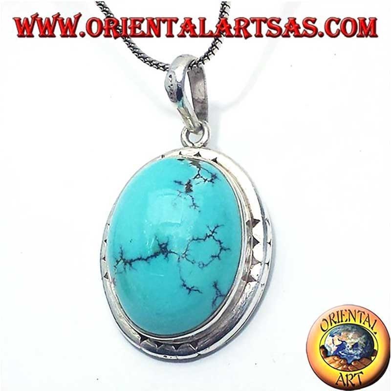 Ancient Tibetan Turquoise Pendant 925 Silver Nepal - Unique Piece