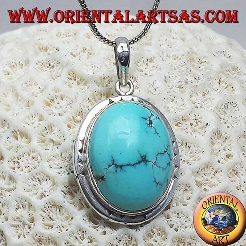 Ancient Tibetan Turquoise Pendant 925 Silver Nepal - Unique Piece