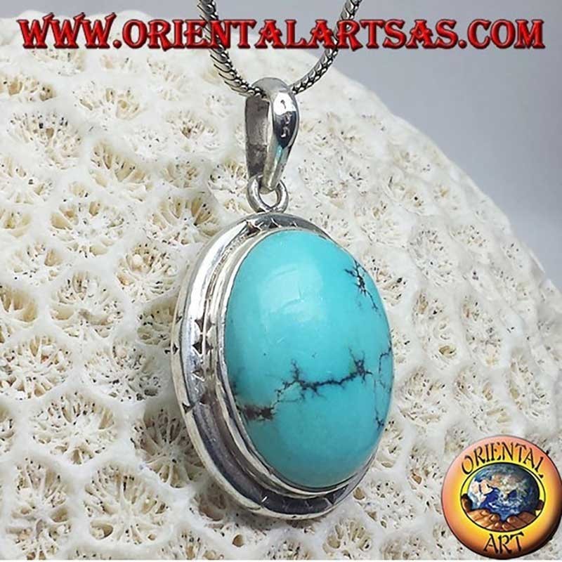Pendentif Turquoise Tibétaine Ancienne Argent 925 Népal - Pièce Unique