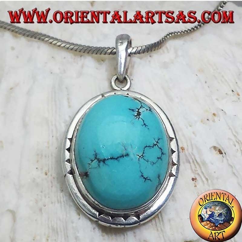 Ciondolo Turchese Tibetano Antico Argento 925 Nepal - Pezzo Unico