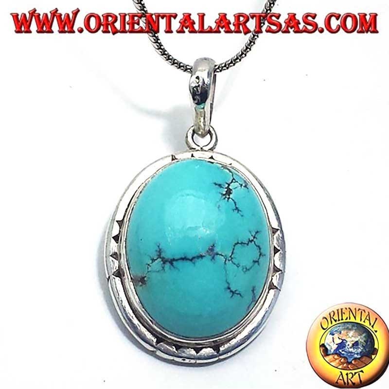 Ancient Tibetan Turquoise Pendant 925 Silver Nepal - Unique Piece