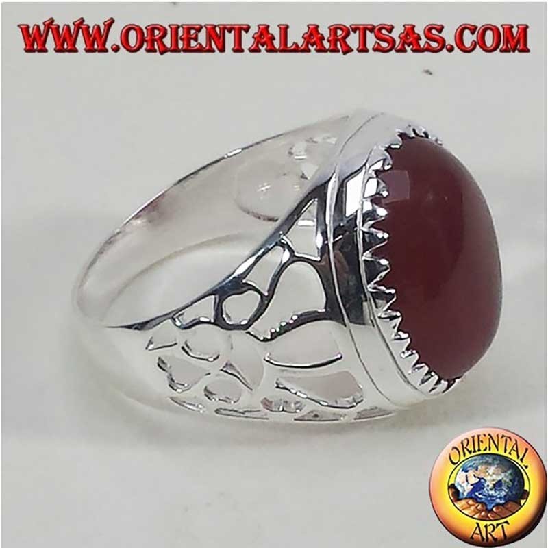 Herrenring Ovaler Karneol Dreiecke 925 Silber 14x16mm | Oriental Art