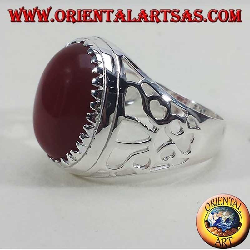 Herrenring Ovaler Karneol Dreiecke 925 Silber 14x16mm | Oriental Art