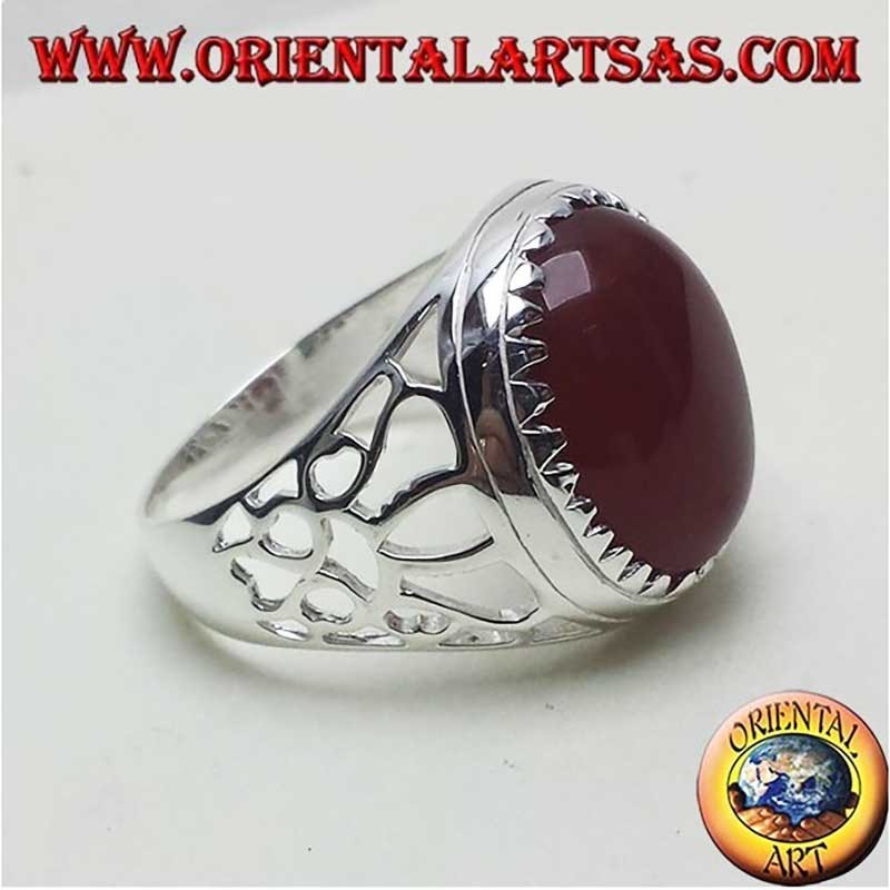 Herrenring Ovaler Karneol Dreiecke 925 Silber 14x16mm | Oriental Art