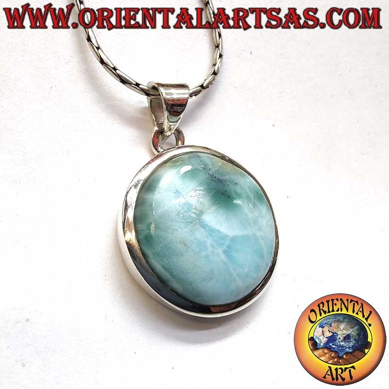 Ciondolo Argento 925 Larimar Naturale | Ø 20mm Design Semplice