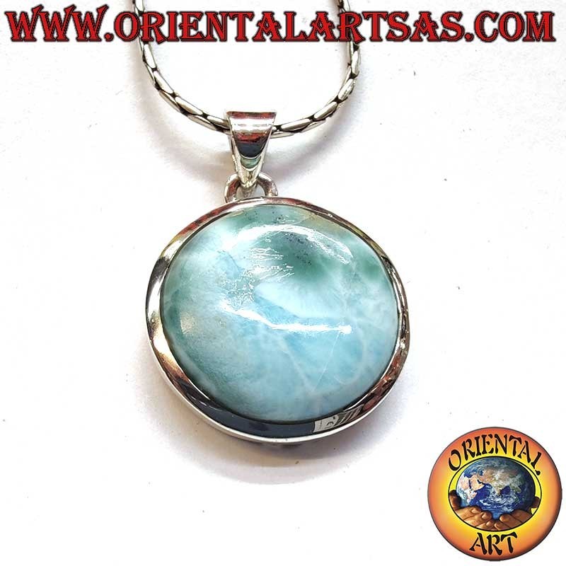 Ciondolo Argento 925 Larimar Naturale | Ø 20mm Design Semplice