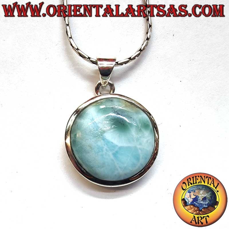 925 Silver Natural Larimar Pendant | Ø 20mm Simple Design