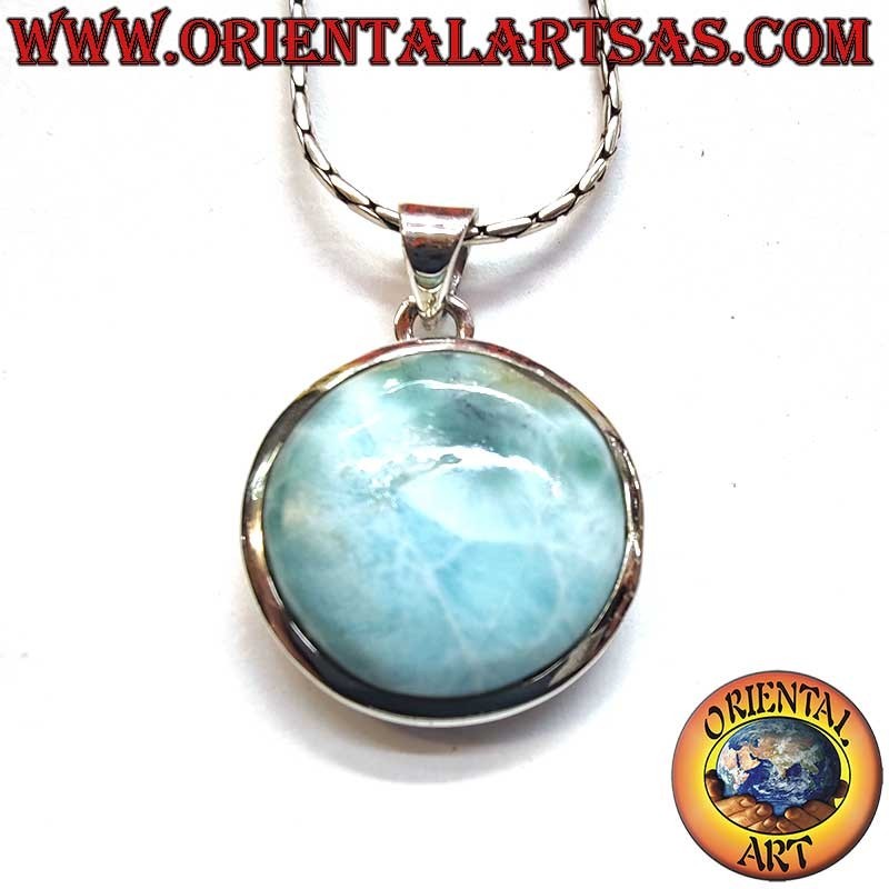 Ciondolo Argento 925 Larimar Naturale | Ø 20mm Design Semplice