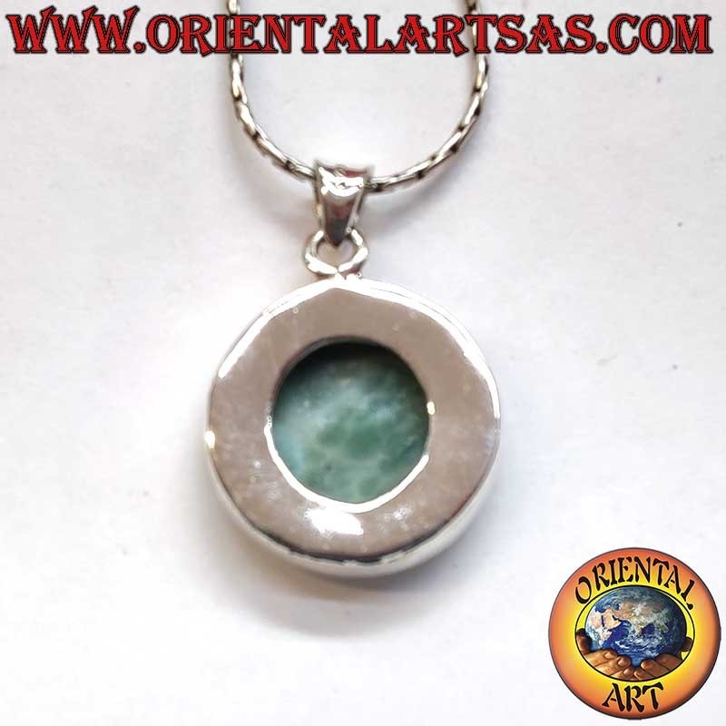 925 Silver Natural Larimar Pendant | Ø 20mm Simple Design