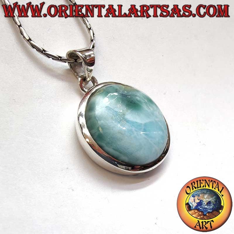 Pendentif Argent 925 Larimar Naturel | Ø 20mm Design Minimaliste